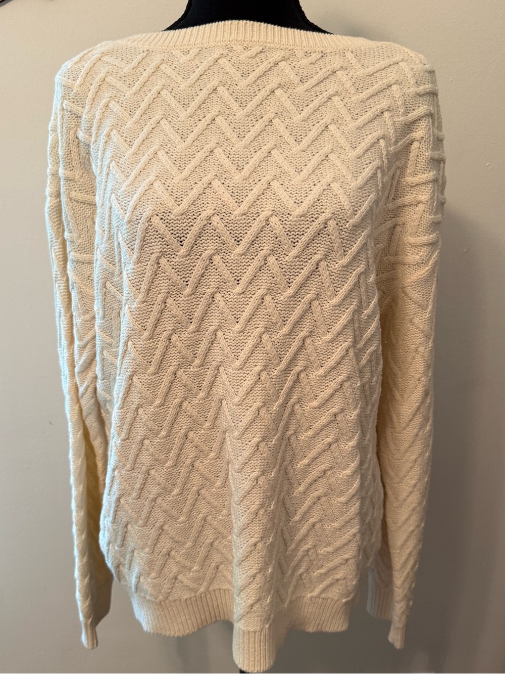 Rusty Cream Chevron Cable Knit Scoop Neck Sweater